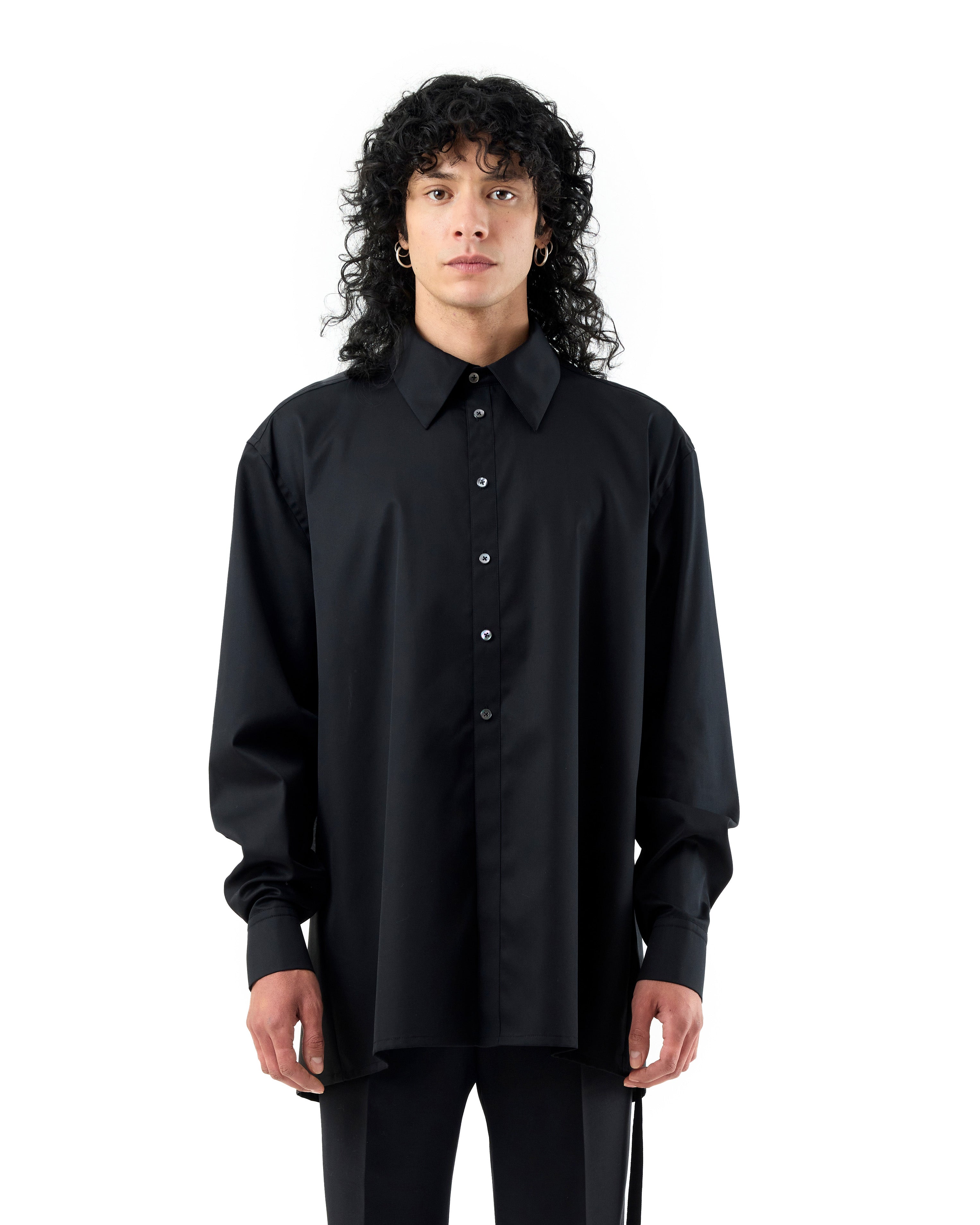 BLACK COTTON OPEN BACK SHIRT