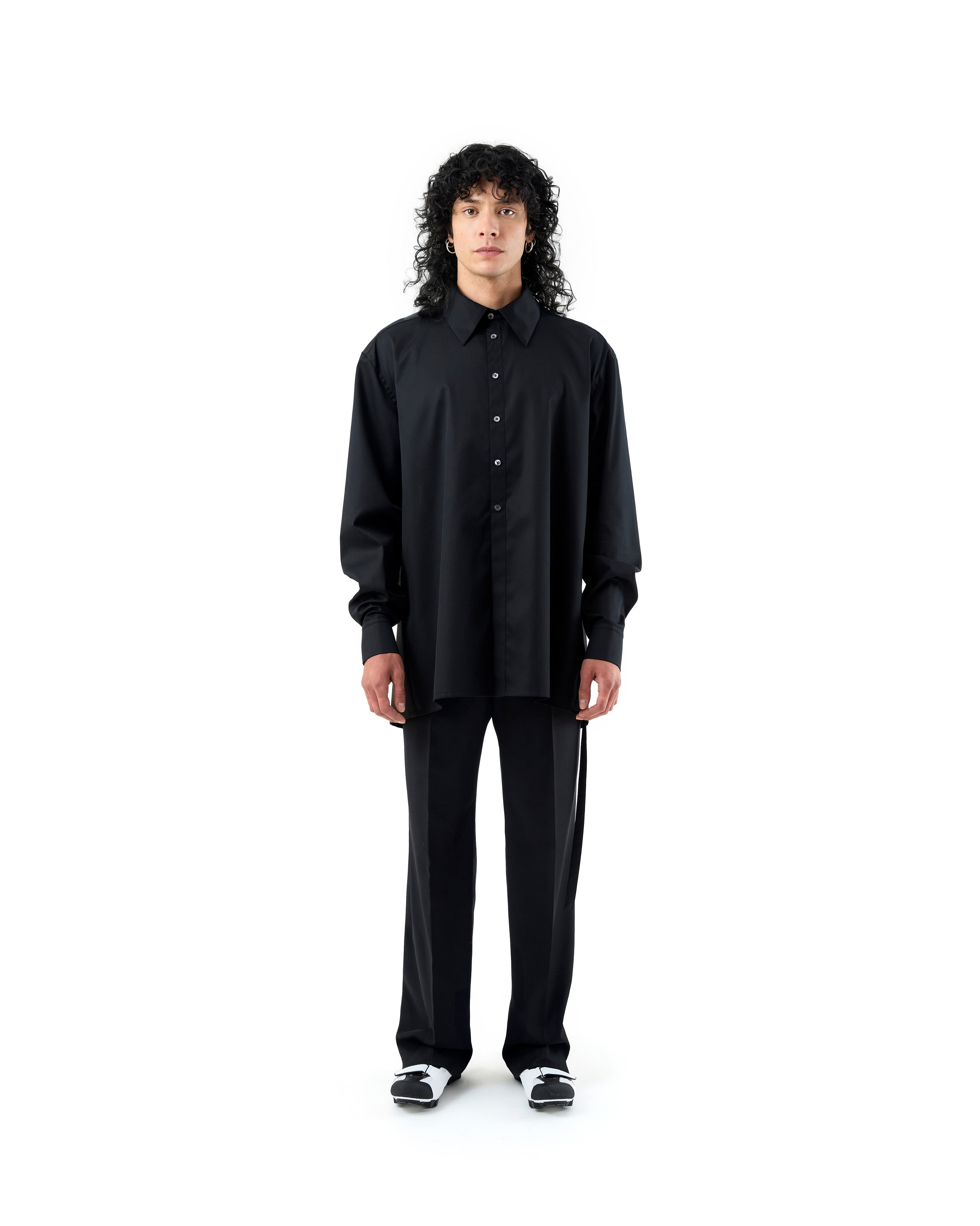 BLACK COTTON OPEN BACK SHIRT