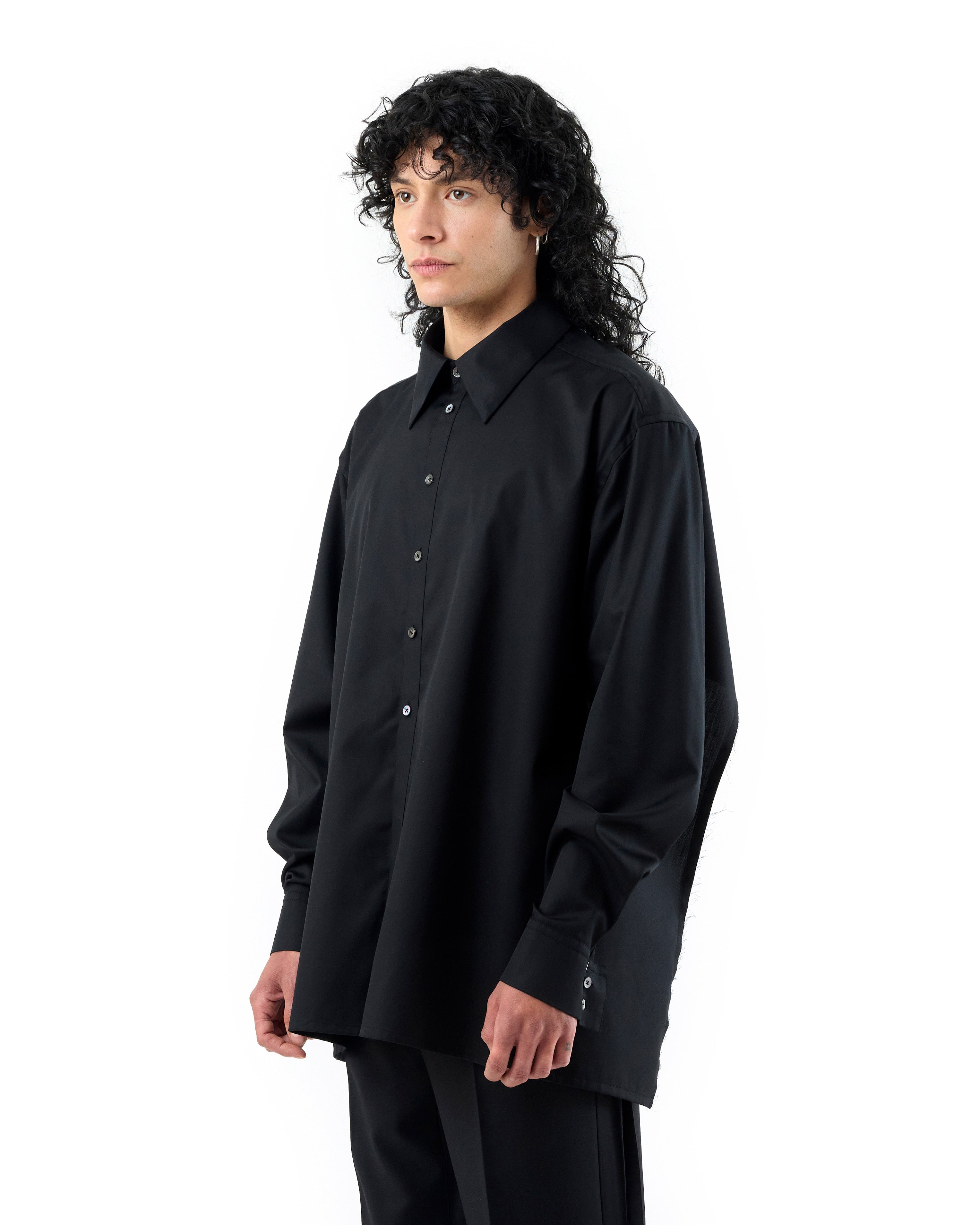 BLACK COTTON OPEN BACK SHIRT