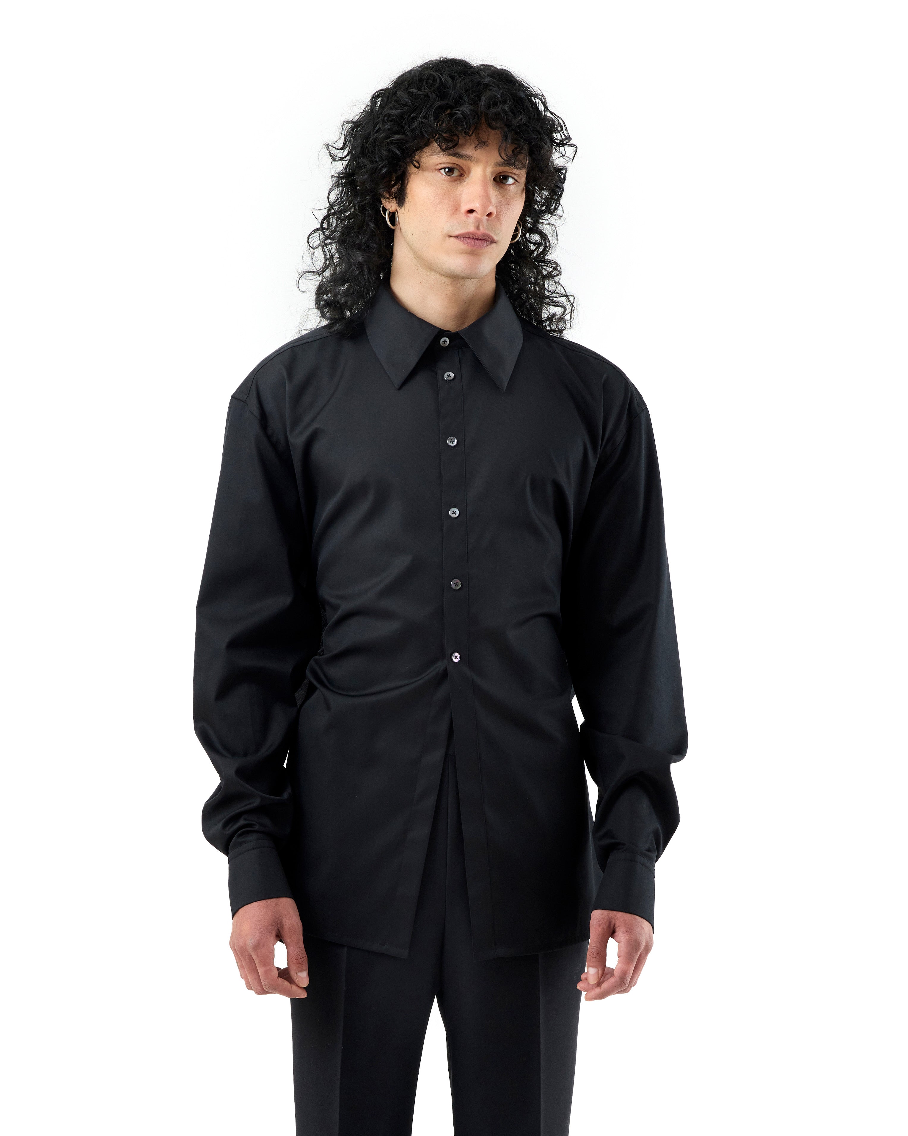 BLACK COTTON OPEN BACK SHIRT