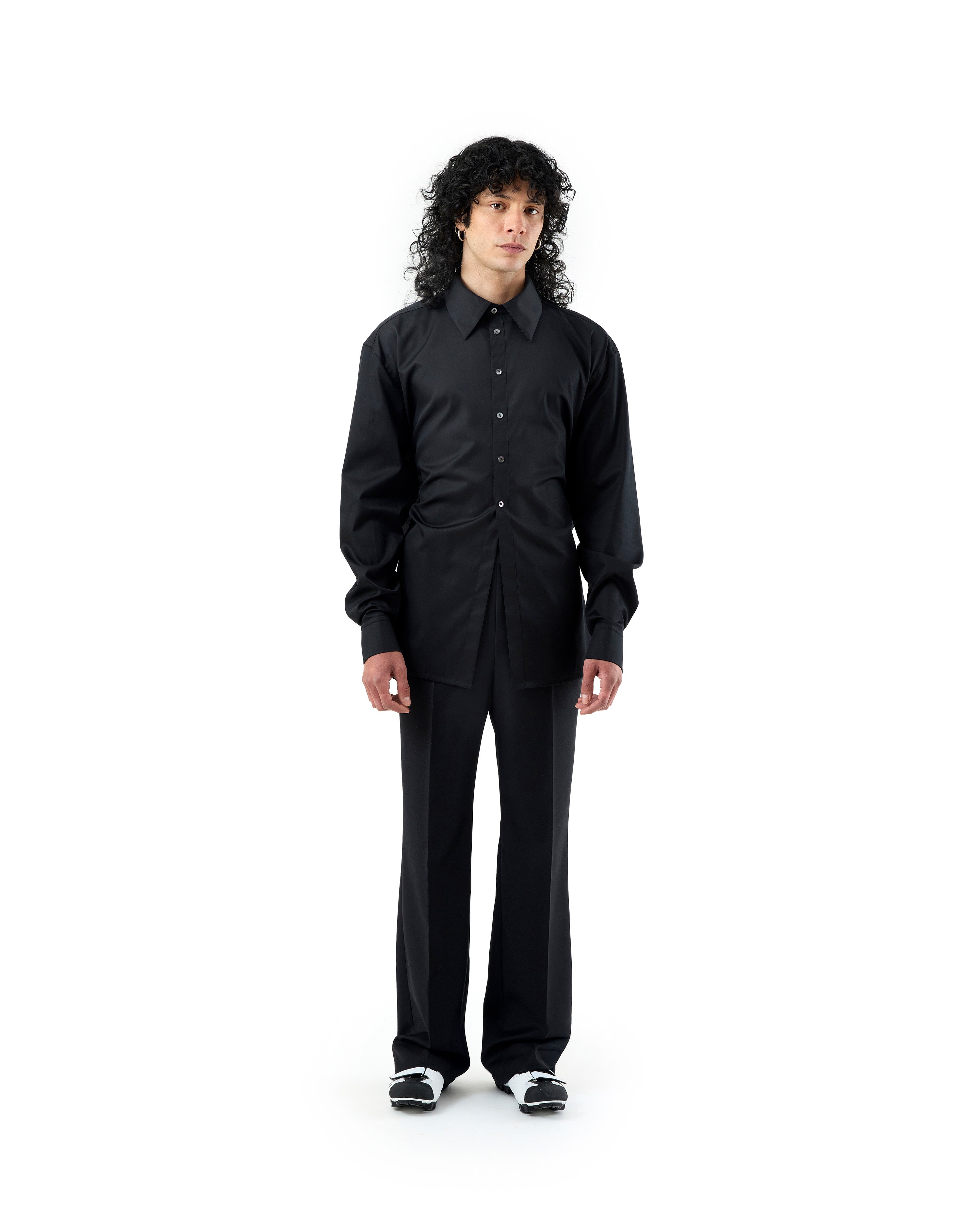 BLACK COTTON OPEN BACK SHIRT