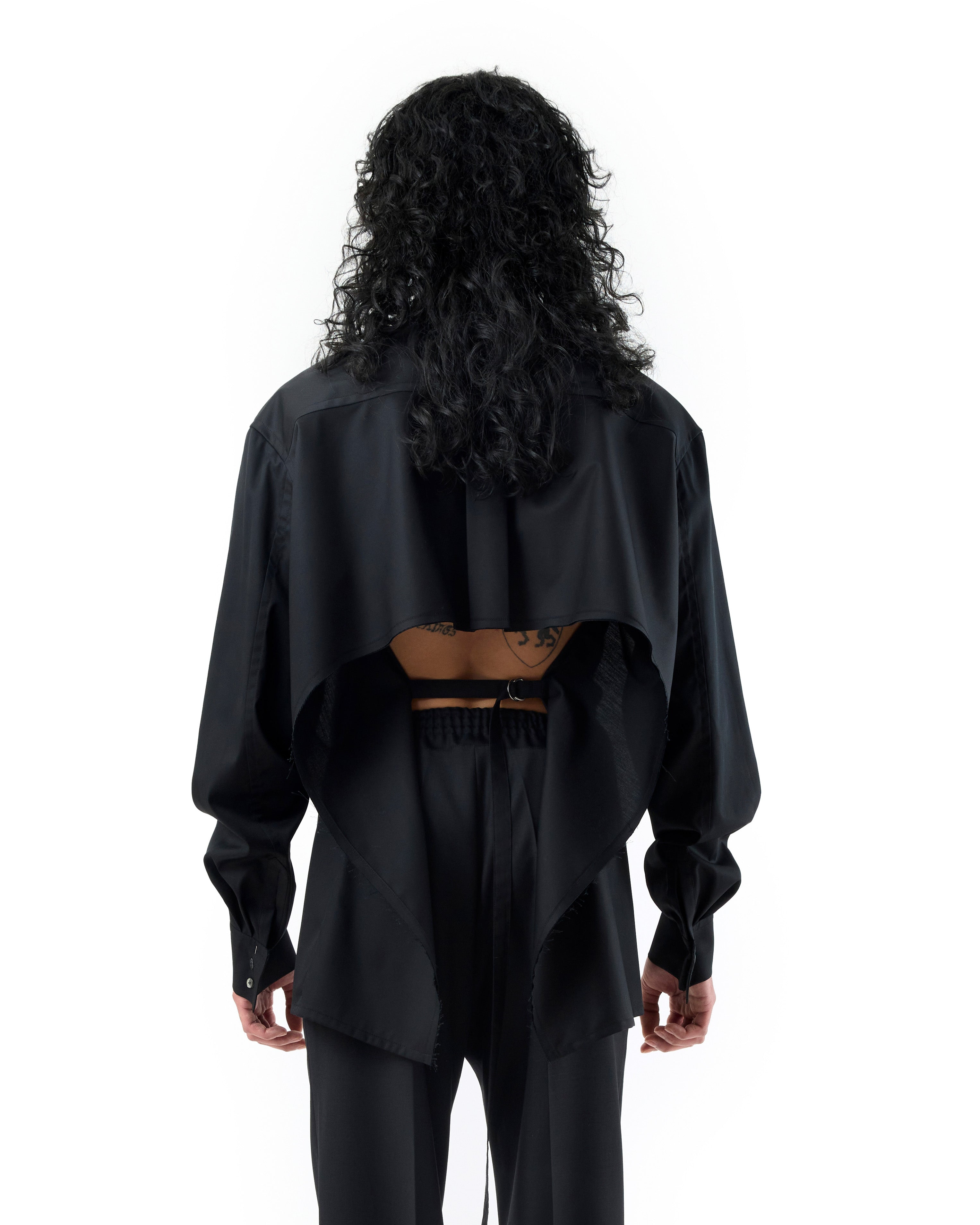 BLACK COTTON OPEN BACK SHIRT