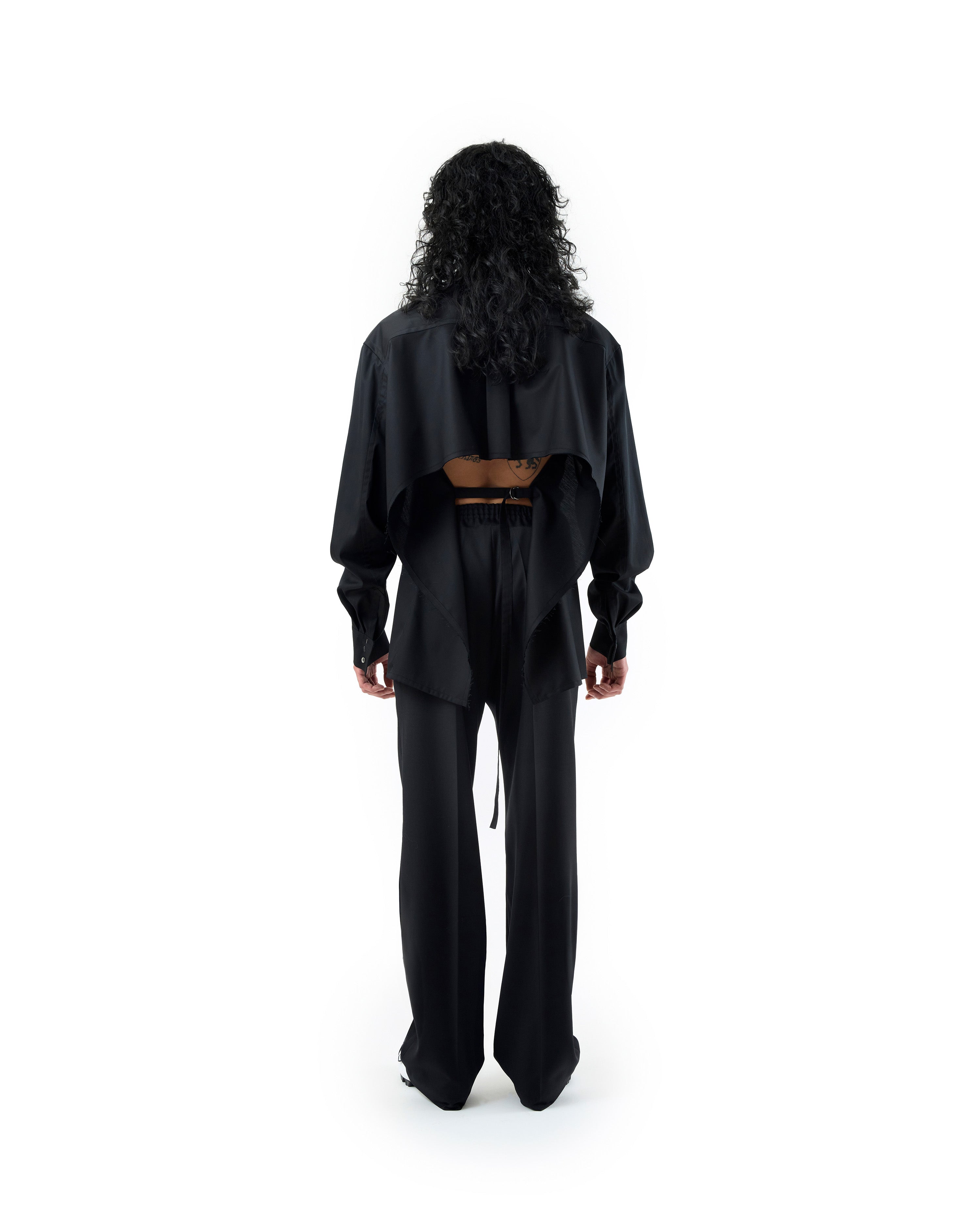 BLACK COTTON OPEN BACK SHIRT