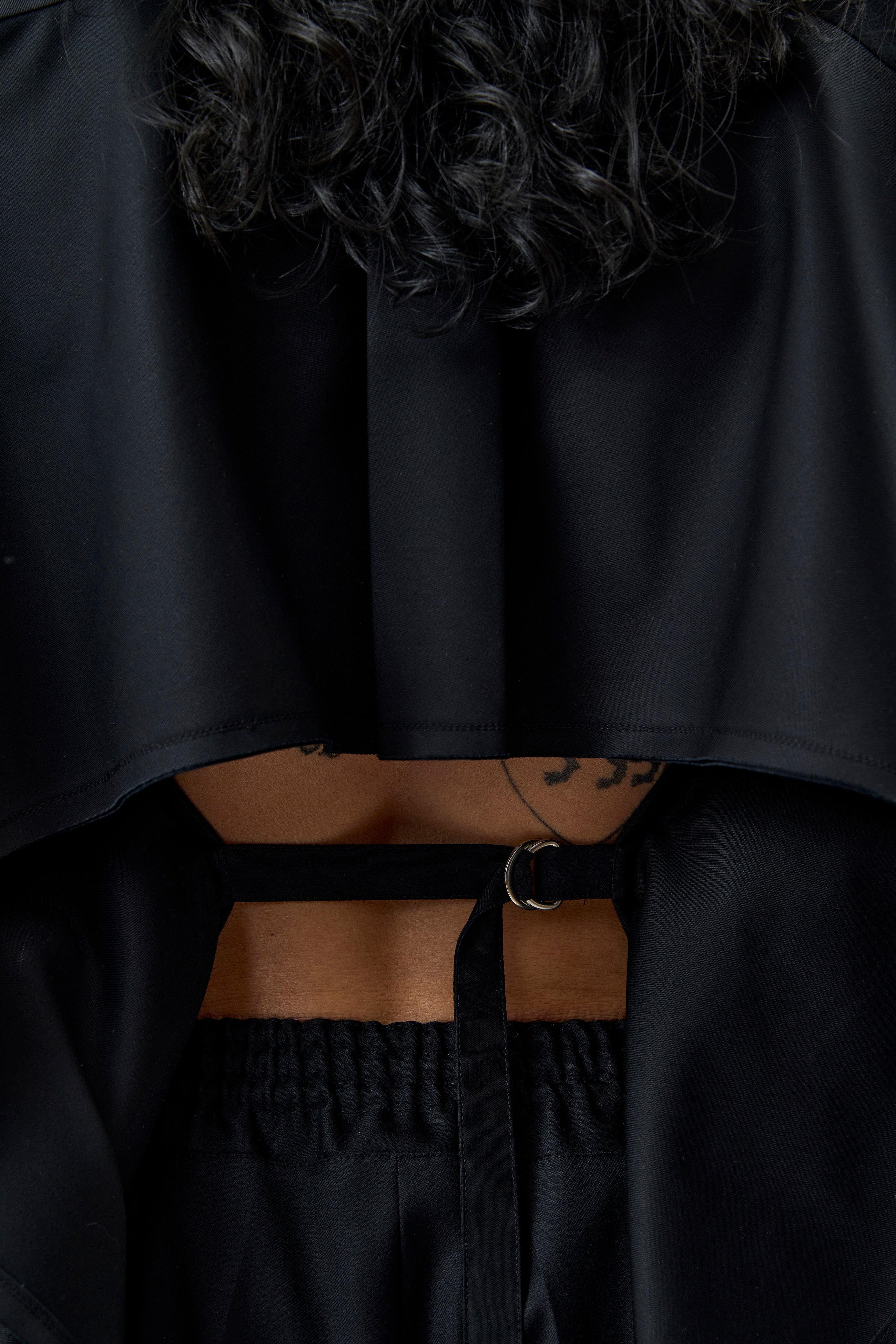 BLACK COTTON OPEN BACK SHIRT