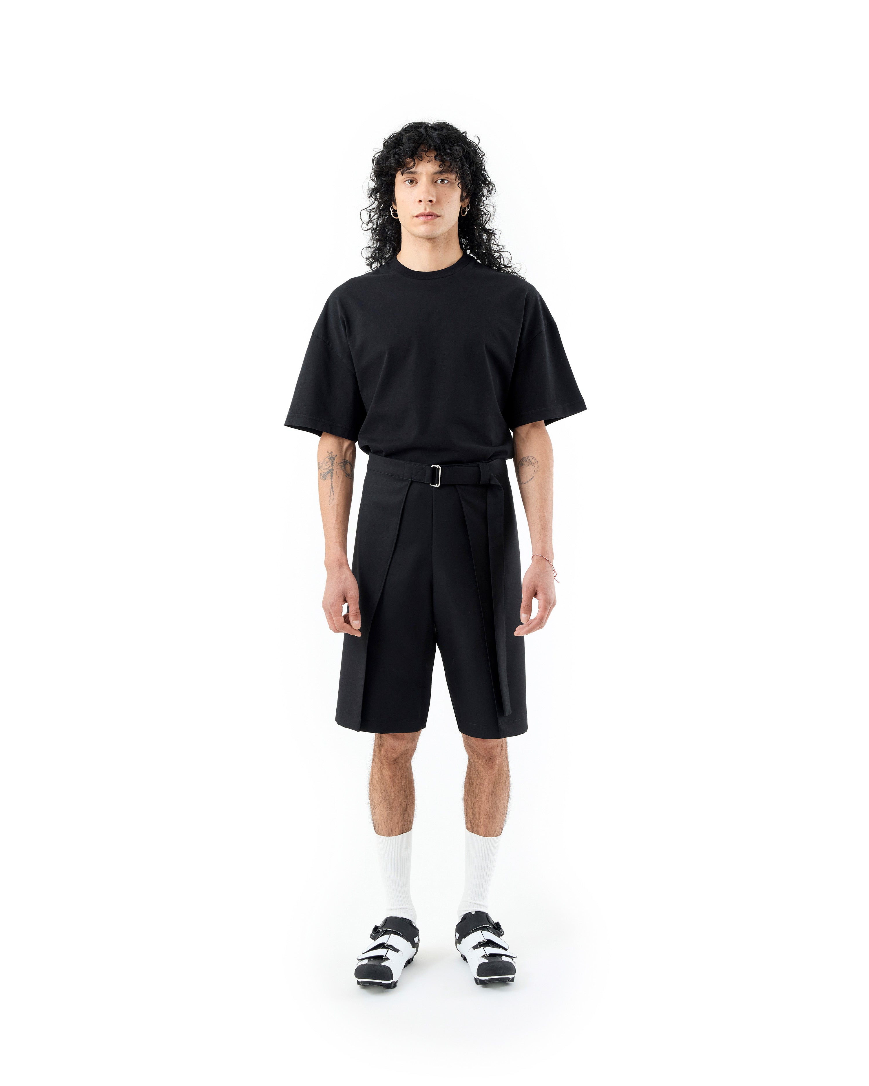 BLACK MERINO WOOL WRAP SHORTS