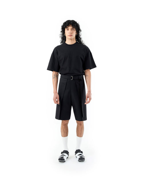 BLACK MERINO WOOL WRAP SHORTS
