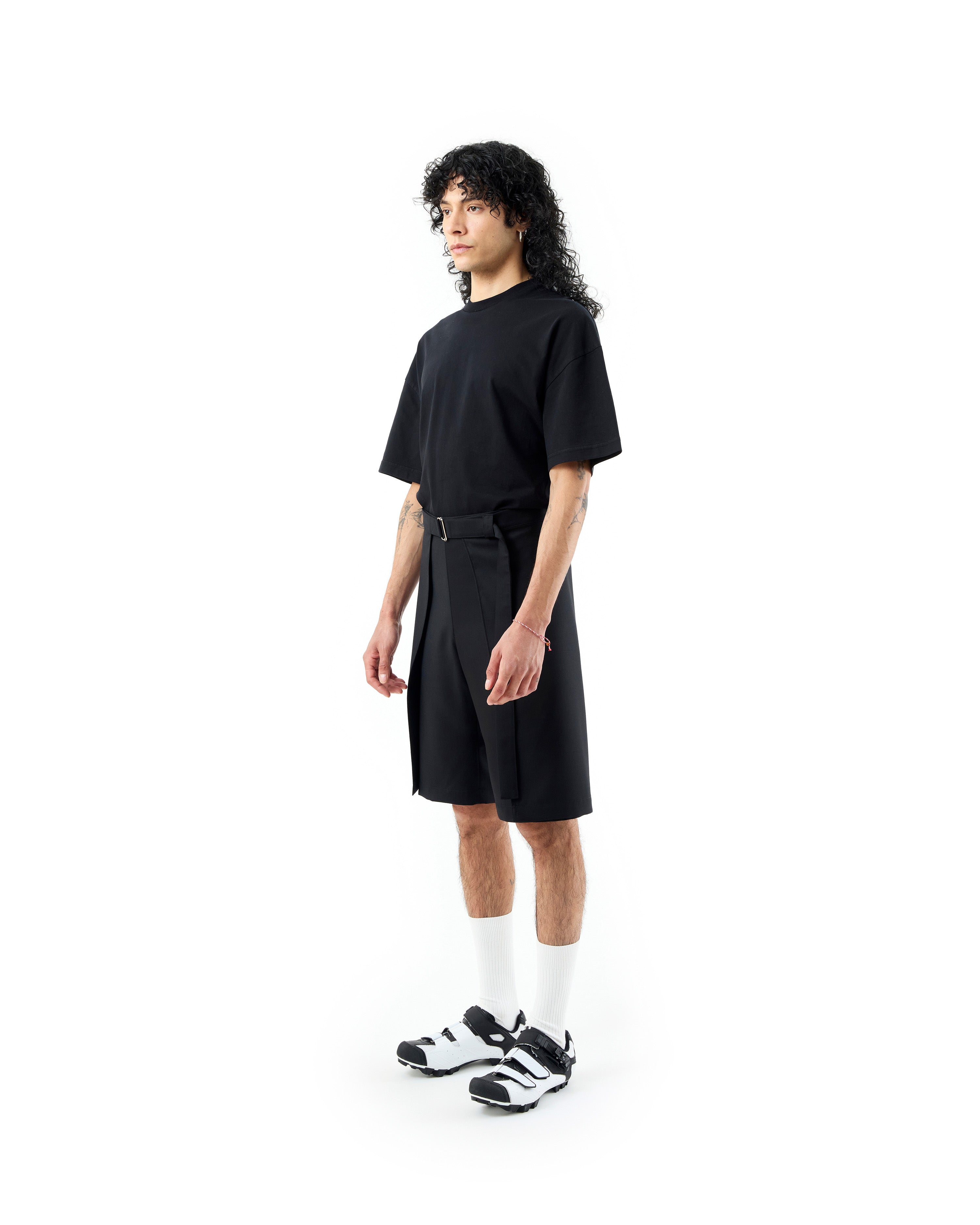 BLACK MERINO WOOL WRAP SHORTS