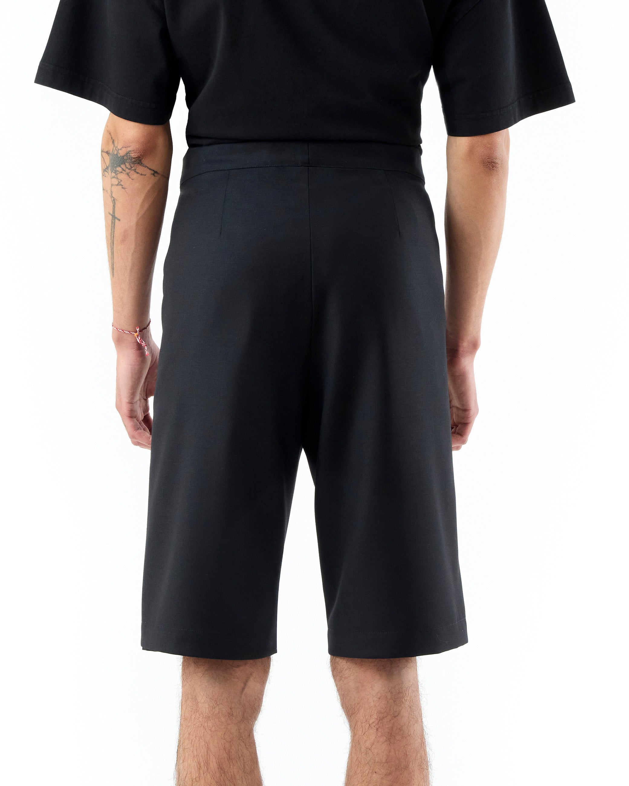 BLACK MERINO WOOL WRAP SHORTS
