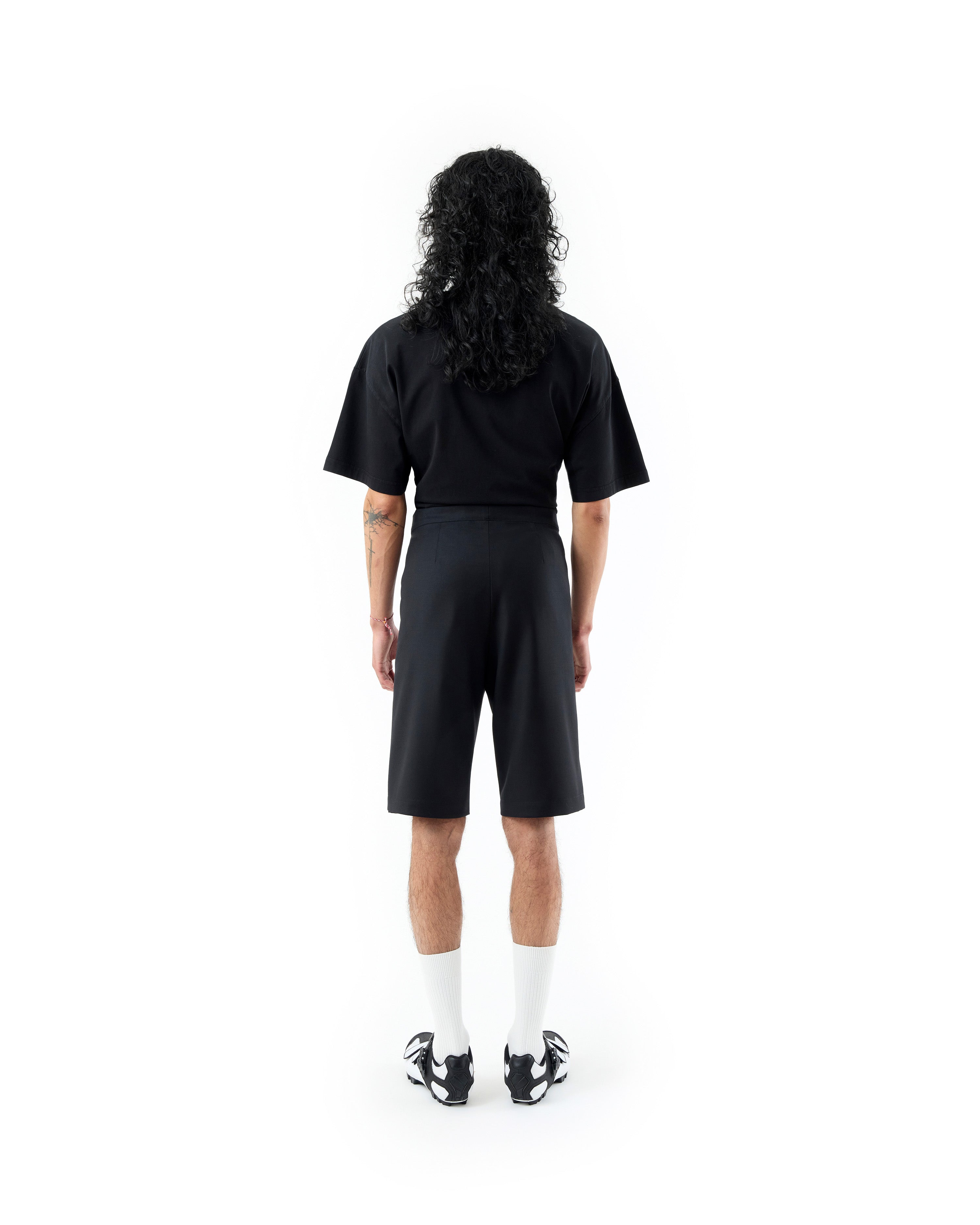 BLACK MERINO WOOL WRAP SHORTS
