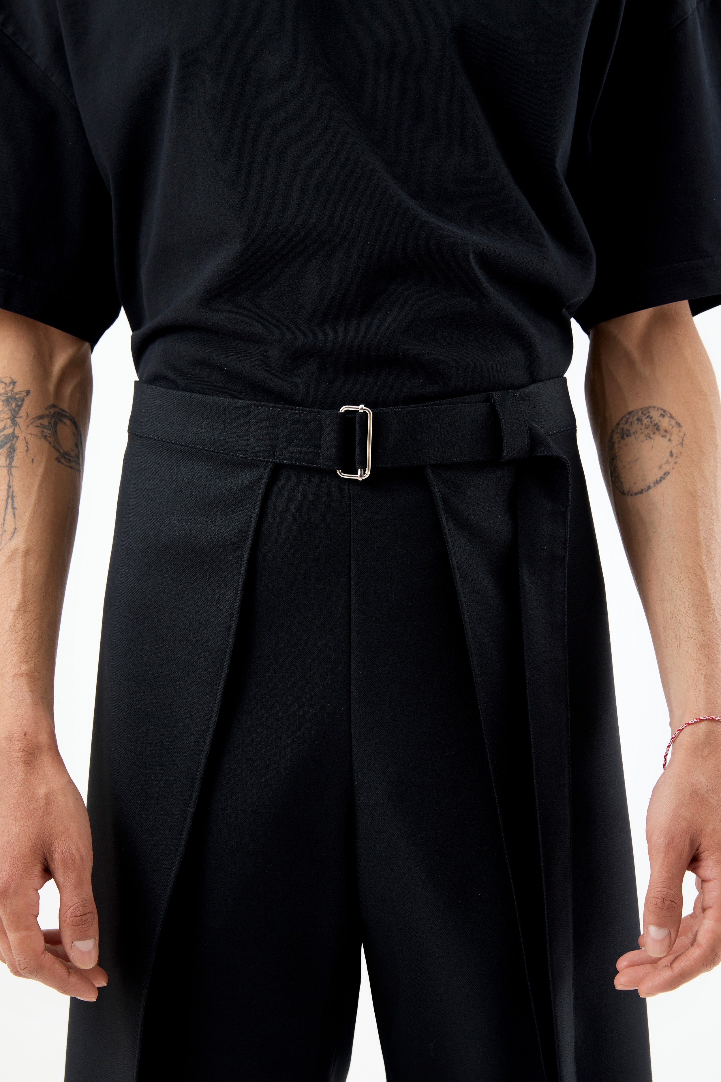 BLACK MERINO WOOL WRAP SHORTS