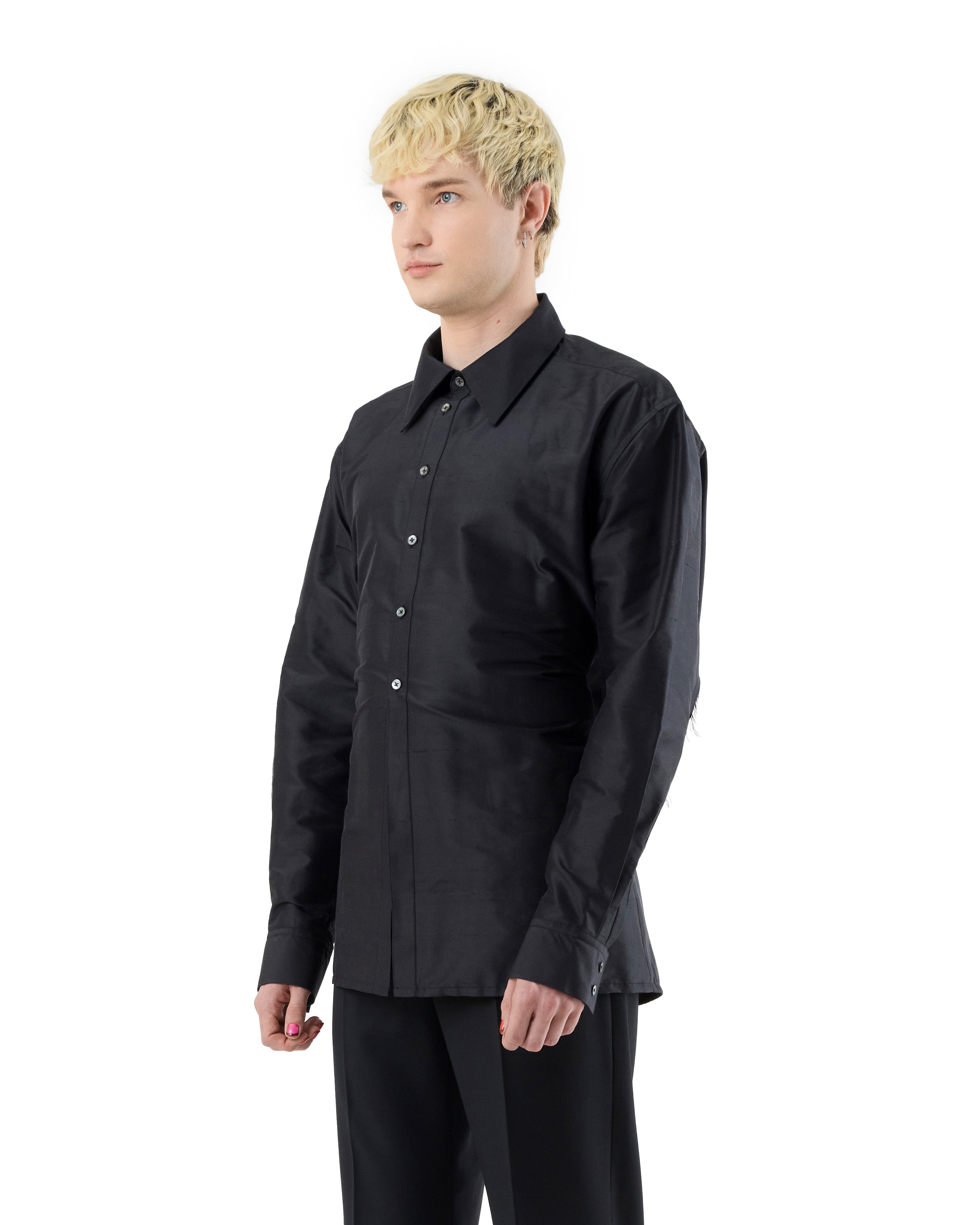 BLACK SILK OPEN BACK SHIRT