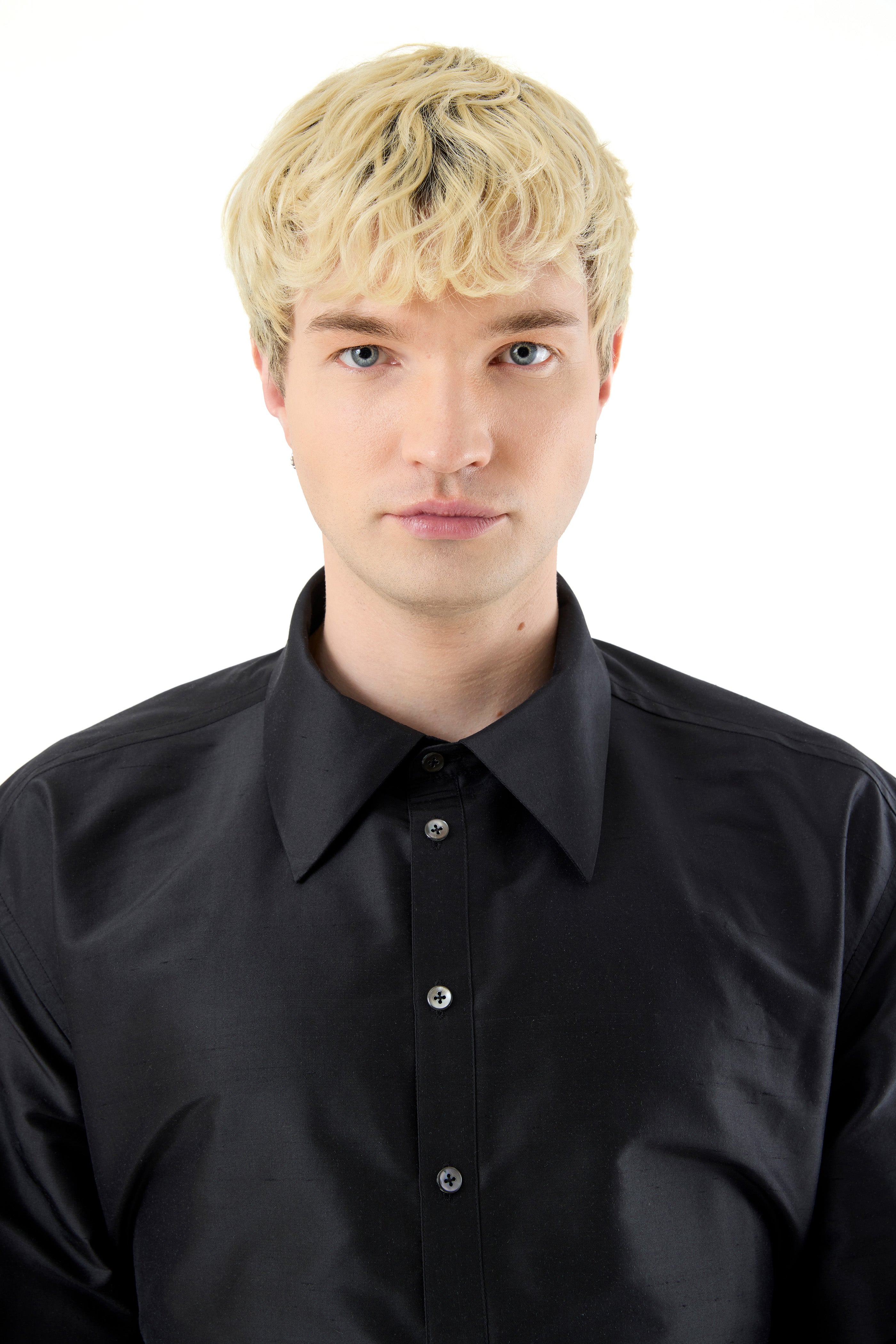BLACK SILK OPEN BACK SHIRT