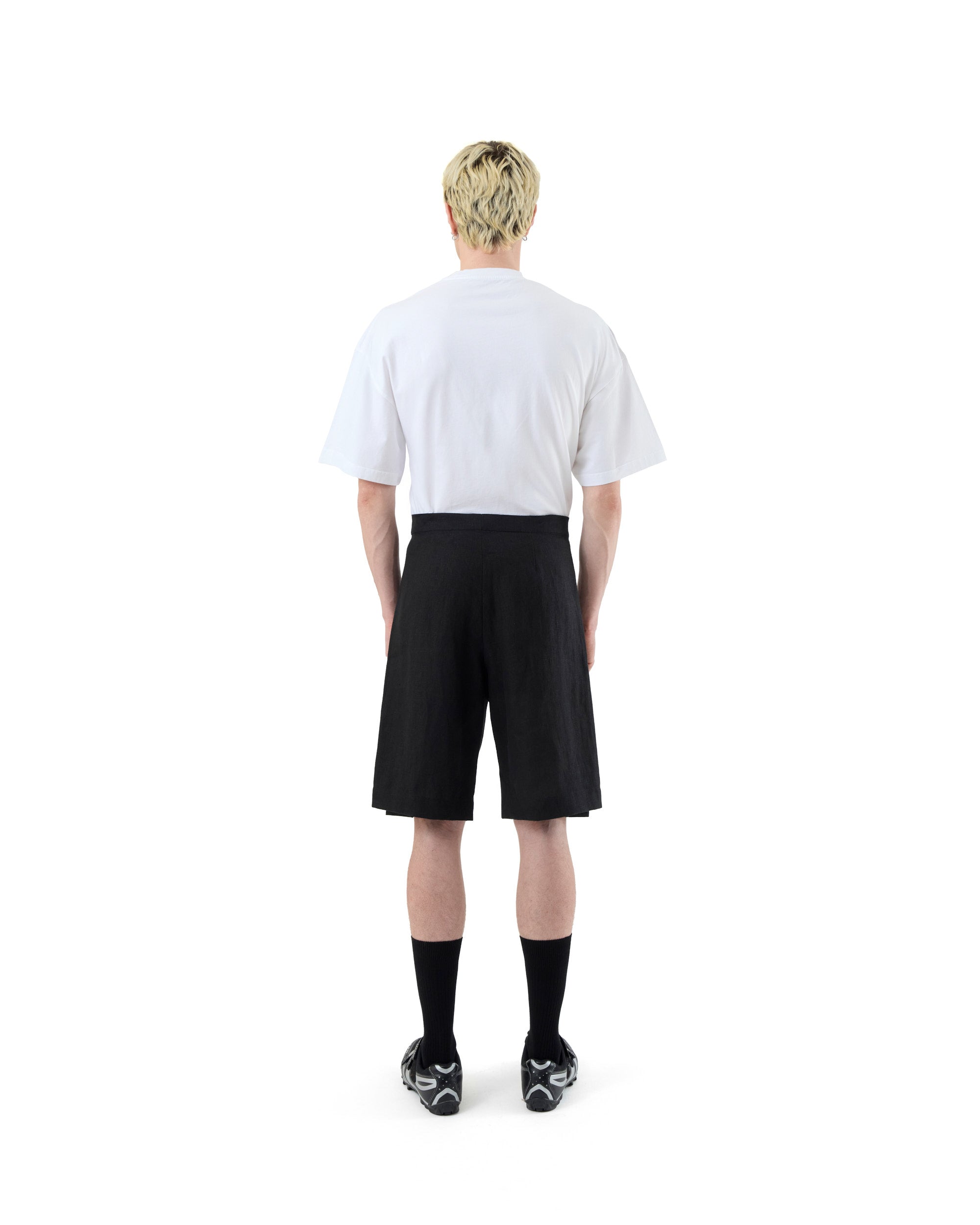 BLACK LINEN WRAP SHORTS