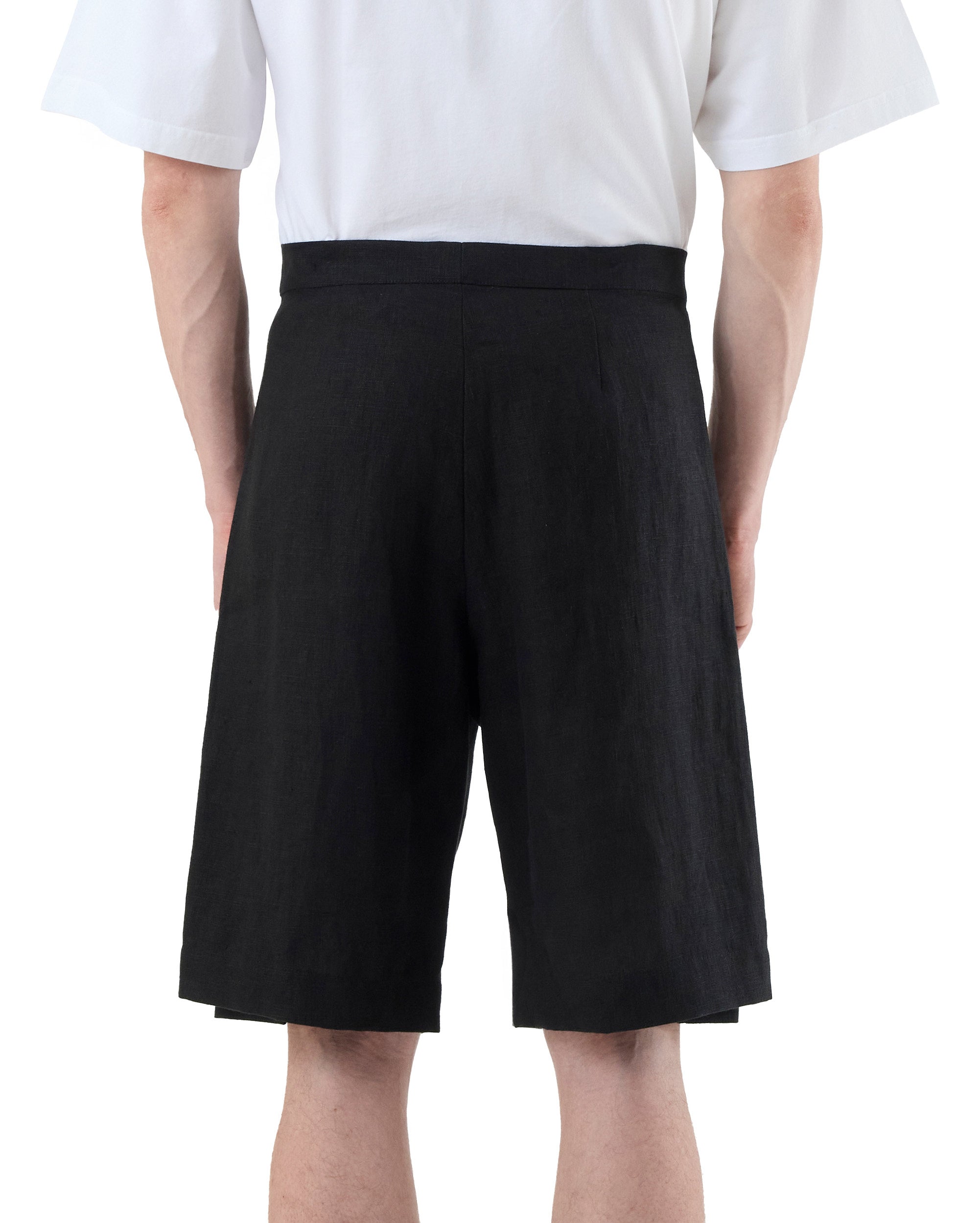 BLACK LINEN WRAP SHORTS